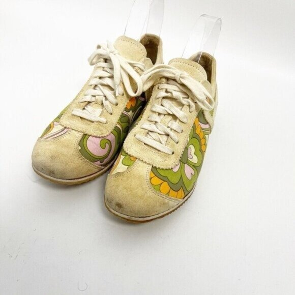 DOLCE & GABBANA Taupe Floral Suede Lace Up Vintage Y2K Sneakers Sz 36 - Picture 2 of 13